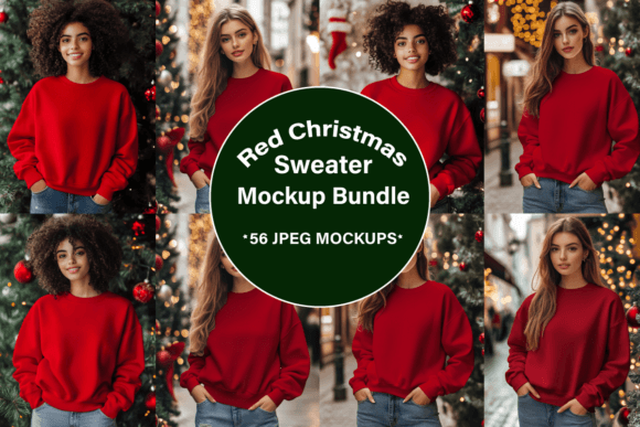 Red Christmas Sweater Mockup Bundle: Graphics & Product Mockups